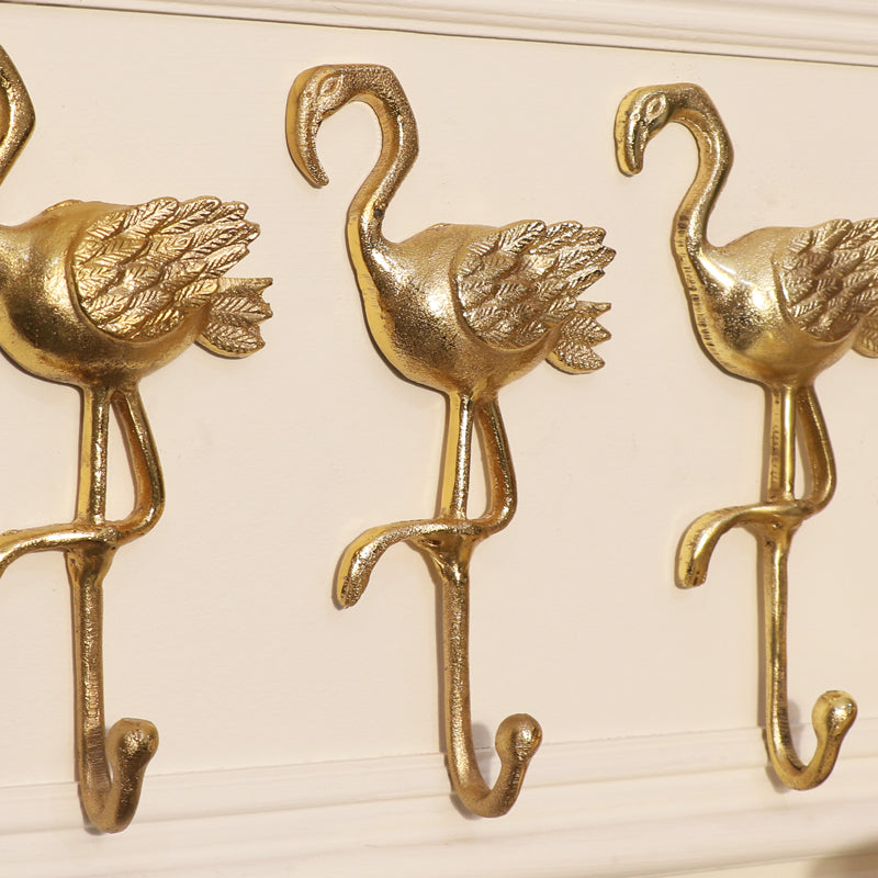 Set of 3 Gold Flamingo Wall Hooks