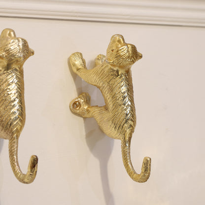 Set of 3 Gold Monkey Wall Hooks