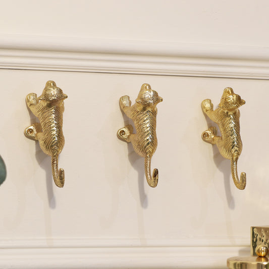  Set of 3 Gold Monkey Wall Hooks 