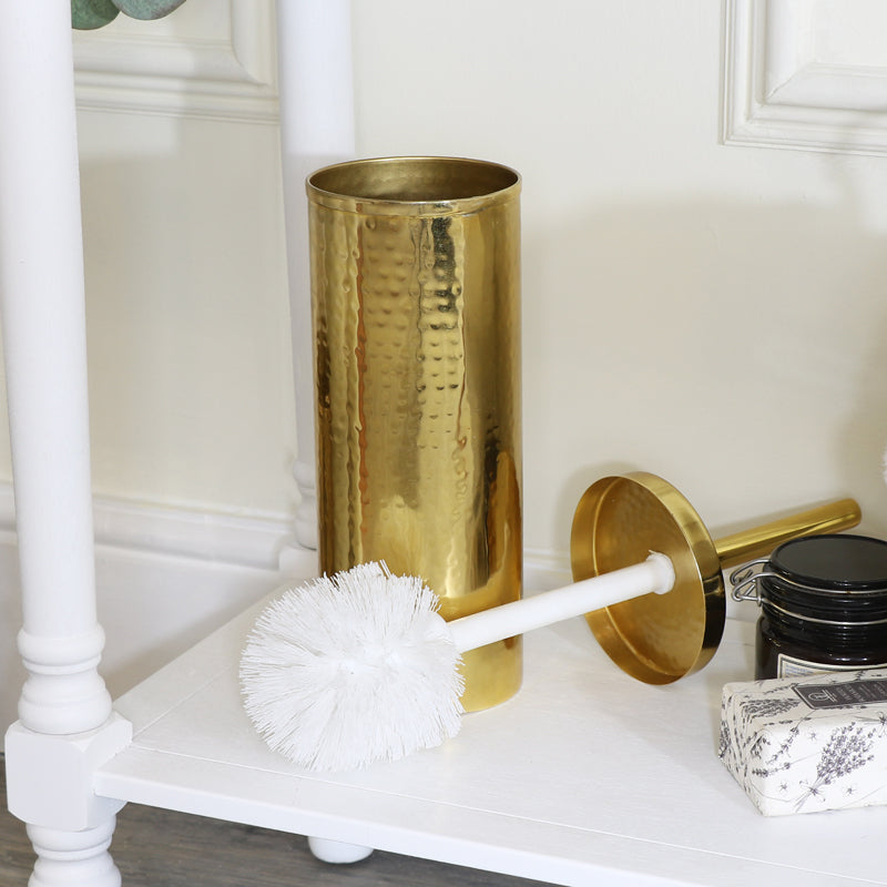 Hammered Gold Metal Toilet Brush Holder