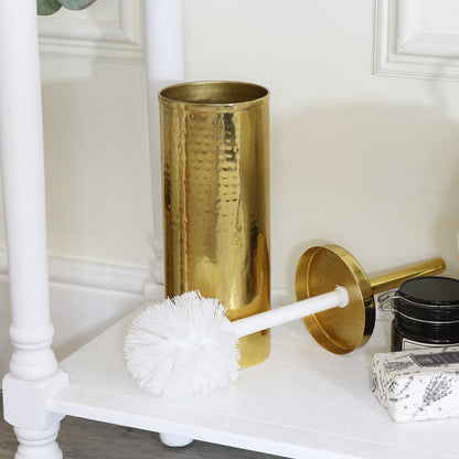 Hammered Gold Metal Toilet Brush Holder