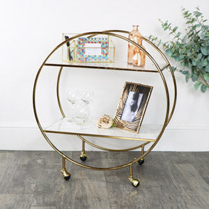 Gold & Marble Round Bar Cart