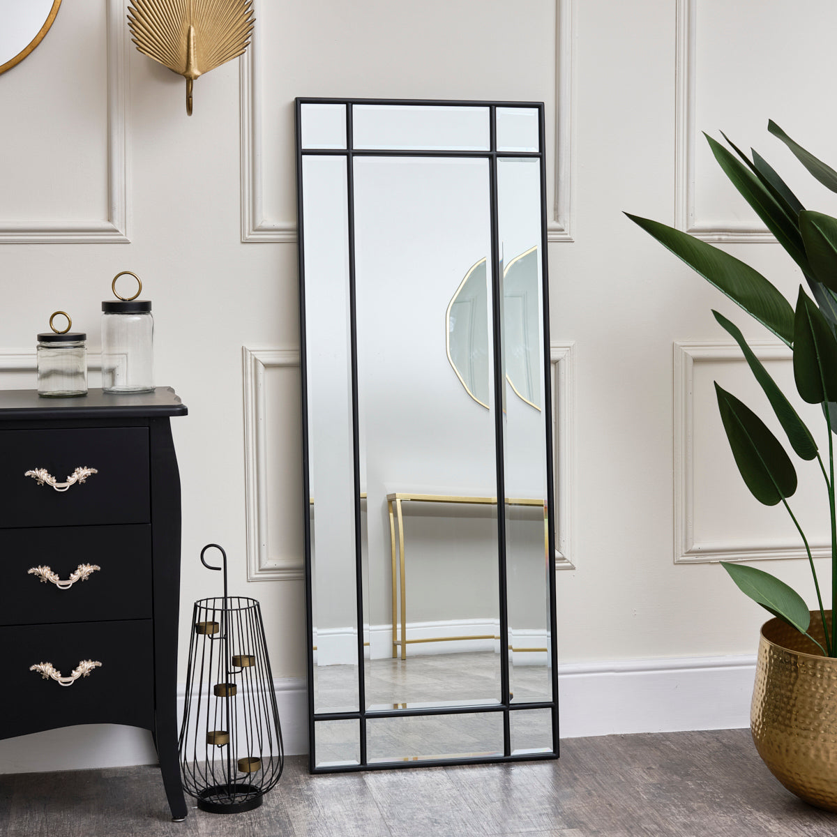 Black Framed Art Deco Wall / Leaner Mirror 142 cm x 34cm