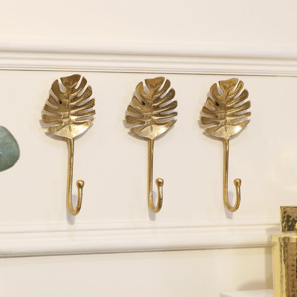 Golden Wall Hooks Decorative Set Of 6 In Luxury Leaf Dcor Style