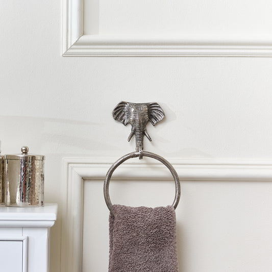  Metallic Silver Elephant Towel Ring 