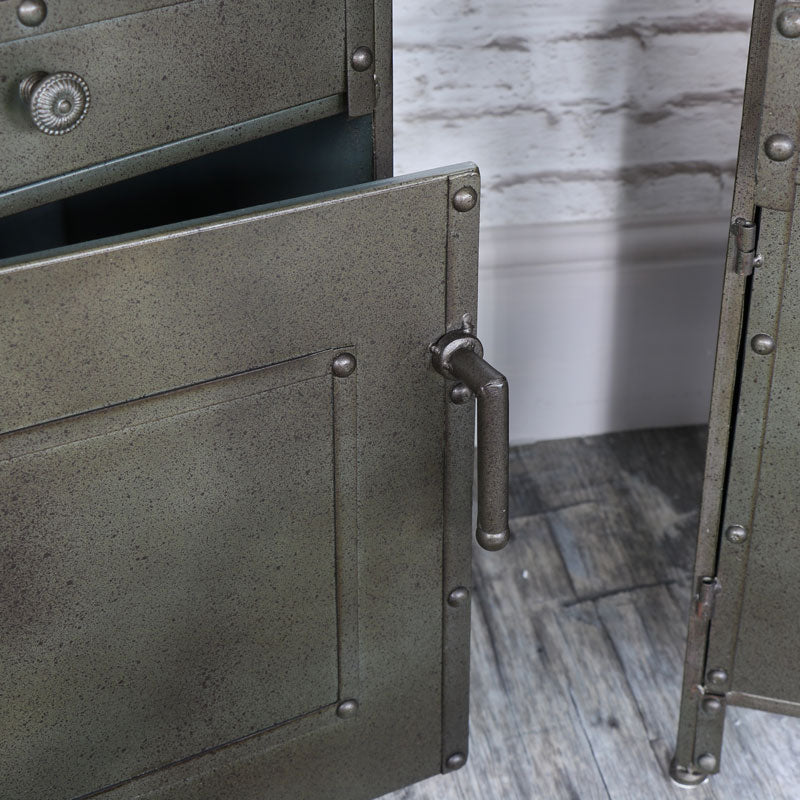 Pair of Industrial Style Metal Bedside Cabinets