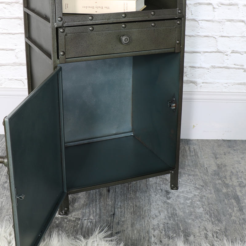 Pair of Industrial Style Metal Bedside Cabinets