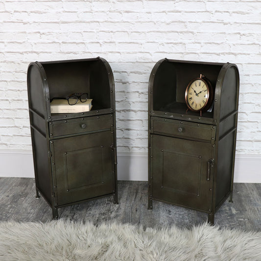  Pair of Industrial Style Metal Bedside Cabinets 