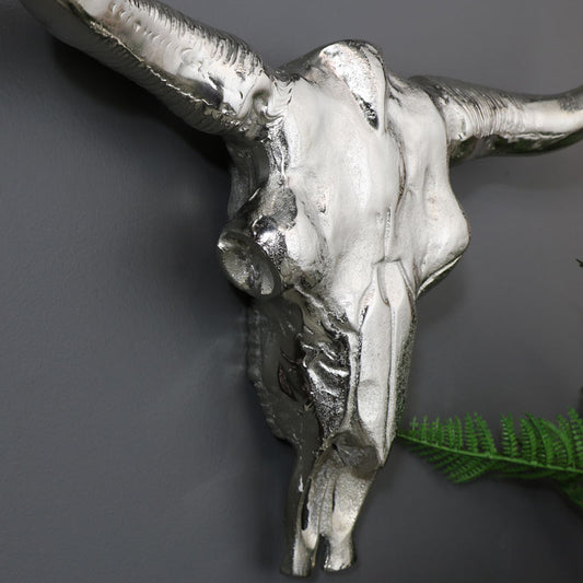  Silver Metal Wall Mounted Buffalo Skull 