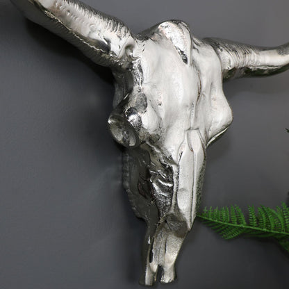 Silver Metal Wall Mounted Buffalo Skull