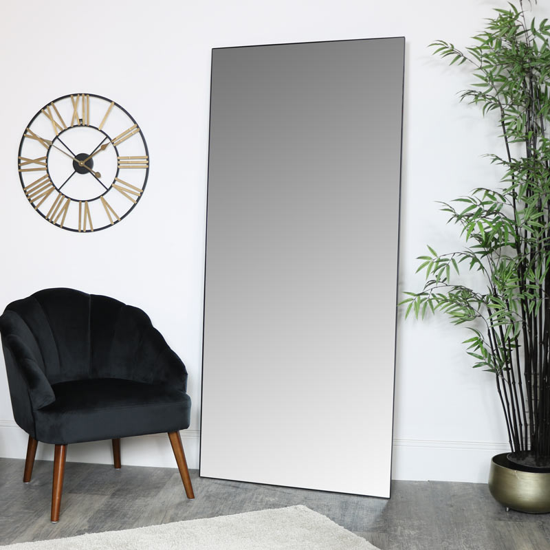 Large Black Thin Framed Leaner Mirror 80cm x 180cm