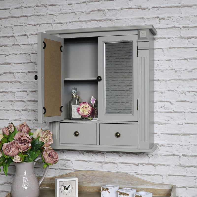 Grey Mirrored Bathroom Cabinet with Drawer Storage 