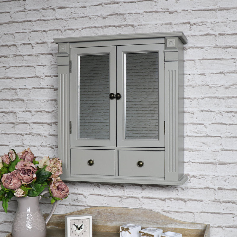 Grey Mirrored Bathroom Cabinet with Drawer Storage