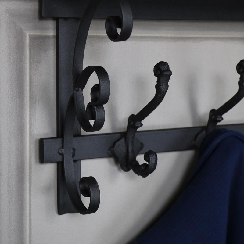 Ornate Wooden Wall Shelf with Coat Hooks