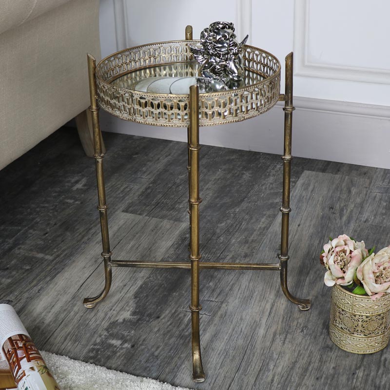 Vintage Gold Mirrored Tray Table