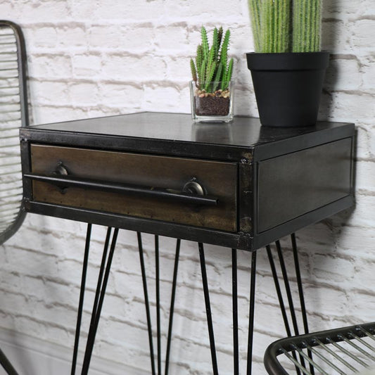  Retro Industrial Metal Bedside Table 