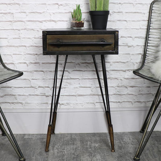  Retro Industrial Metal Bedside Table 