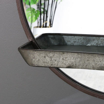 Rustic Industrial Round Mirror with Shelf 60cm x 60cm