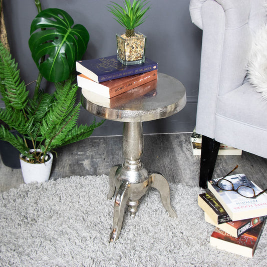  Small Silver Round Side Table 