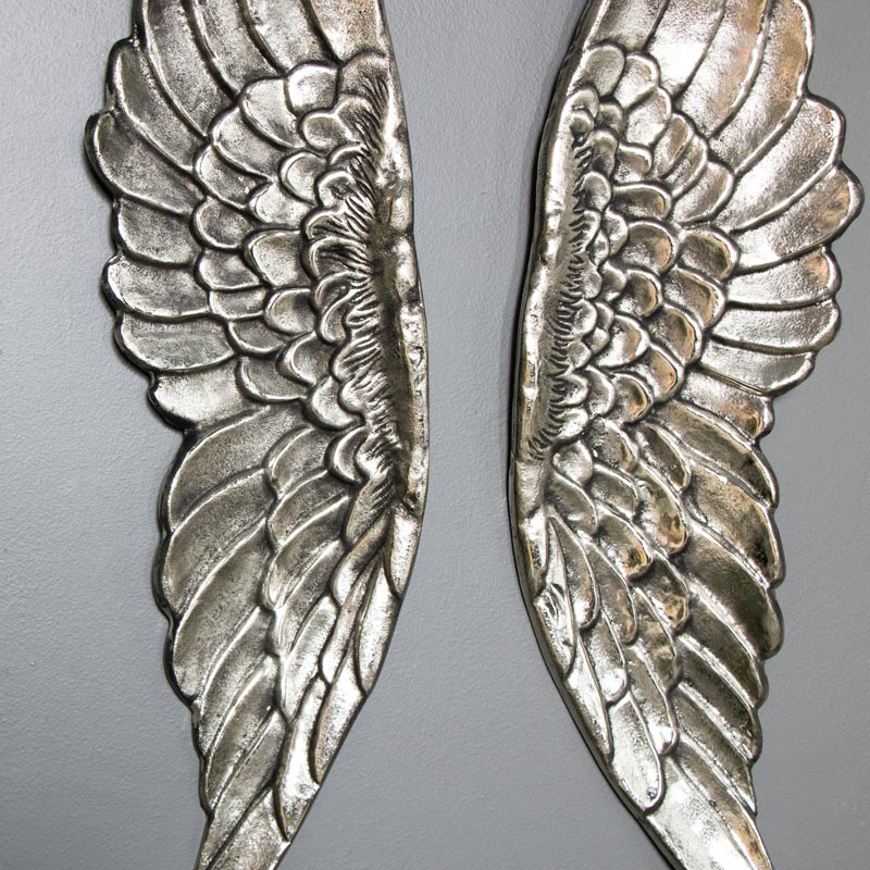 Large Distressed Silver Wall Mountable Wings