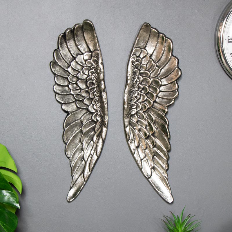 Large Distressed Silver Wall Mountable Wings