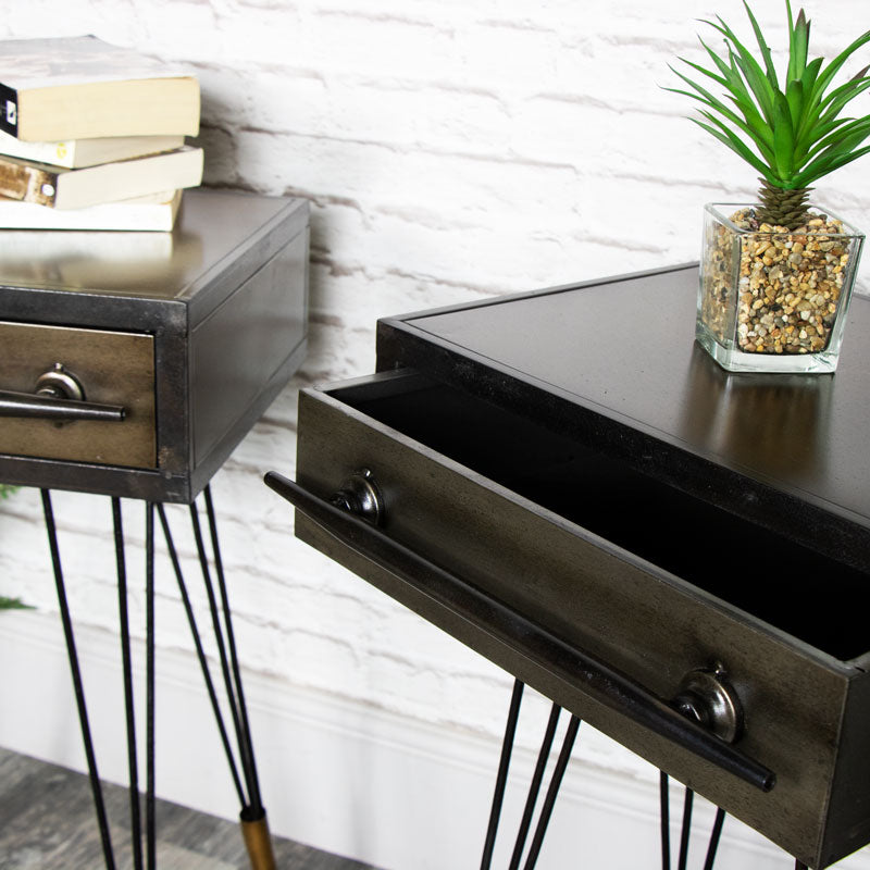 Pair of Retro Industrial Metal Bedside Tables