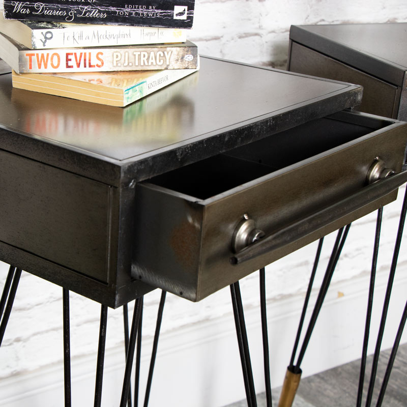 Pair of Retro Industrial Metal Bedside Tables