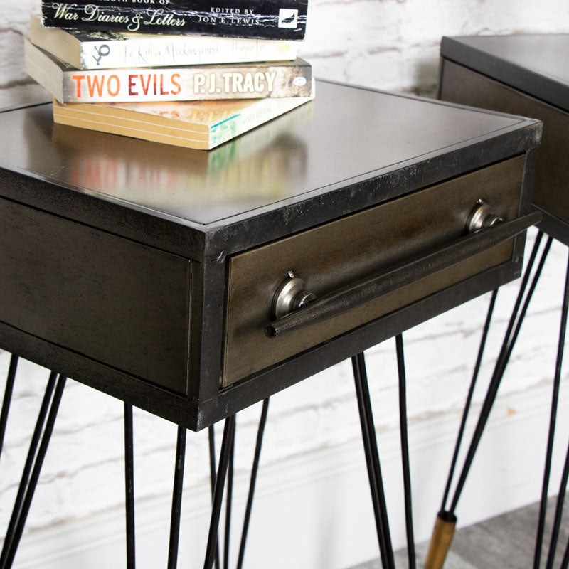 Pair of Retro Industrial Metal Bedside Tables