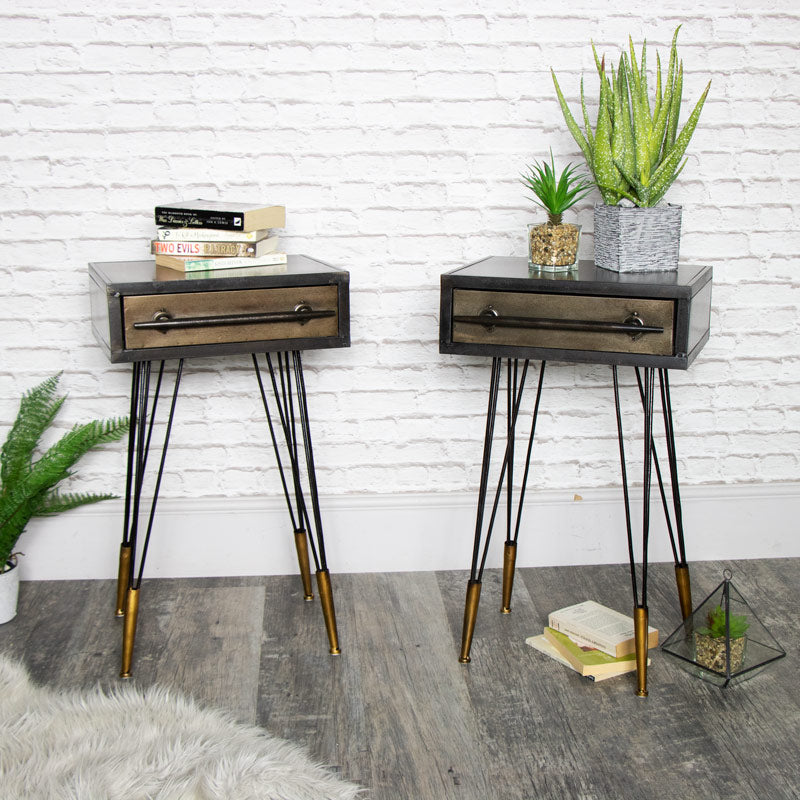 Pair of Retro Industrial Metal Bedside Tables