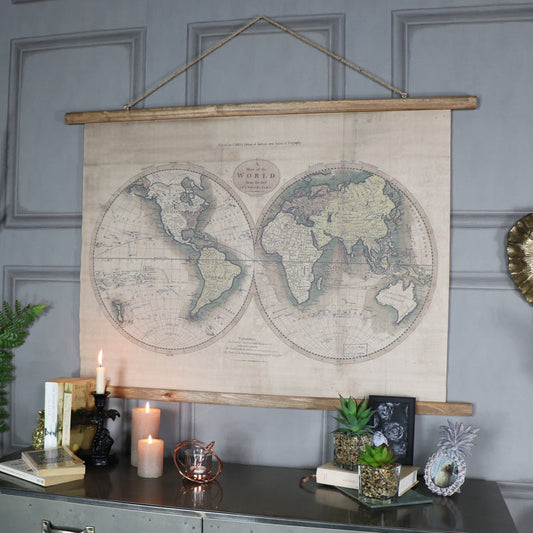  Large Rustic World Map Hanging Canvas Print 