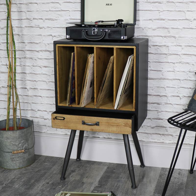 Industrial Retro Style Vinyl Record Storage Cabinet