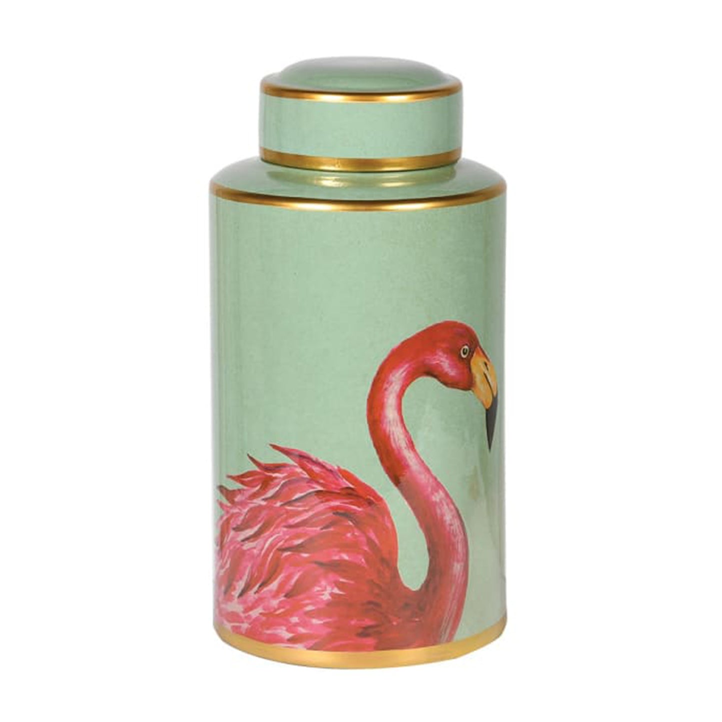 Green & Gold Porcelain Flamingo Jar