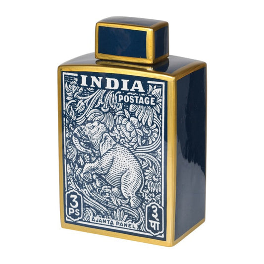 Blue Porcelain Elephant Postage Stamp Jar 