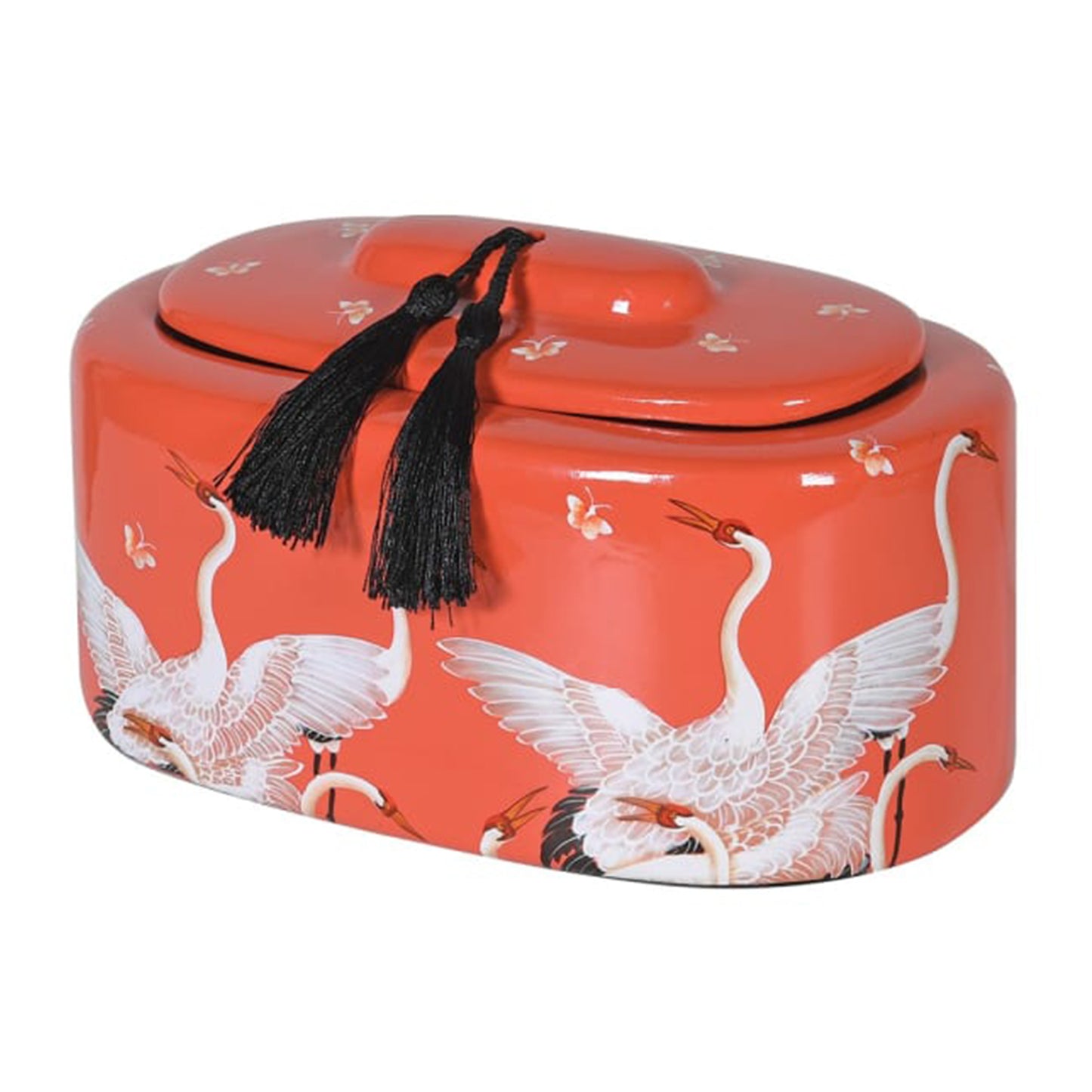 Oval Coral Porcelain Stork Jar