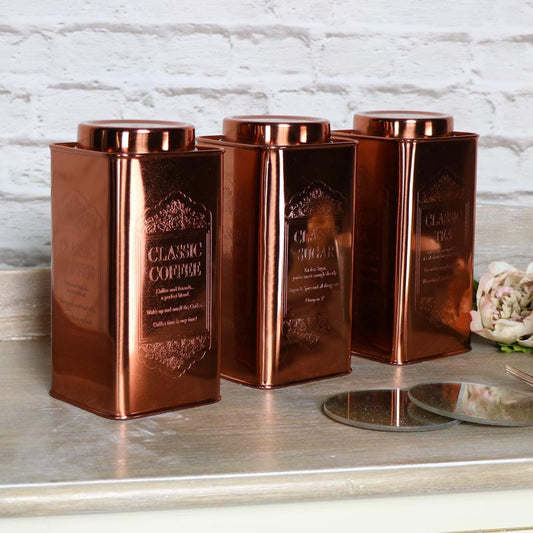  Vintage Copper Tea, Coffee, Sugar Storage Cannisters 