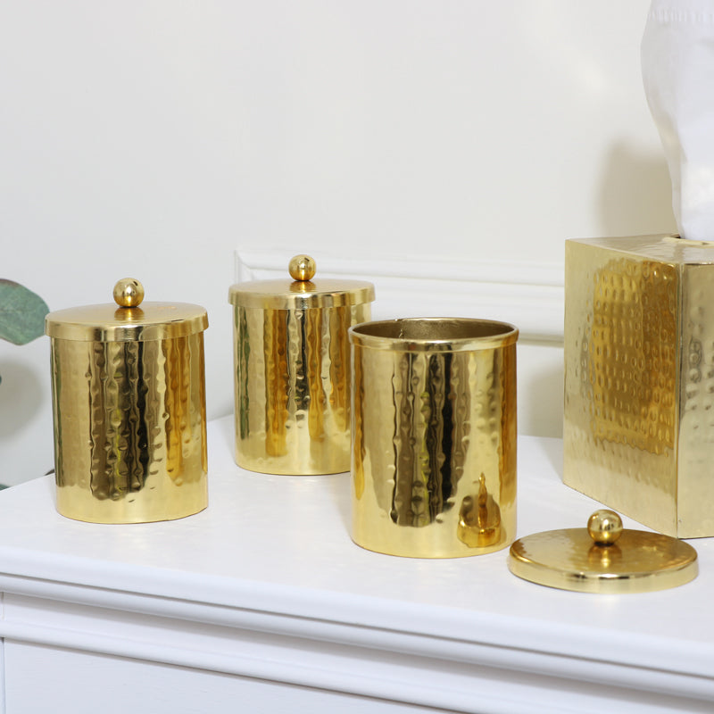 Set of 3 Hammered Gold Metal Jars