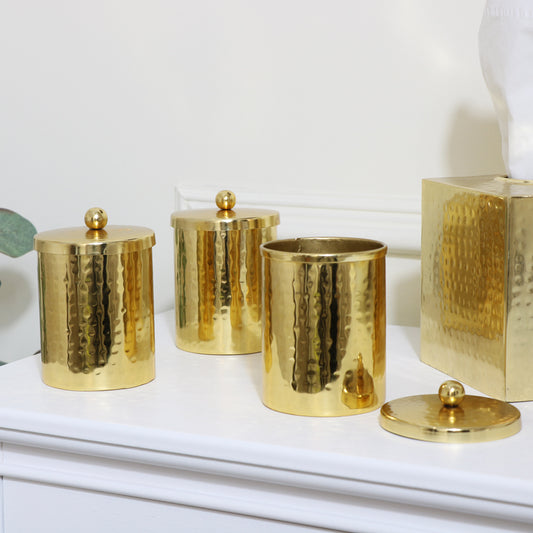  Set of 3 Hammered Gold Metal Jars 