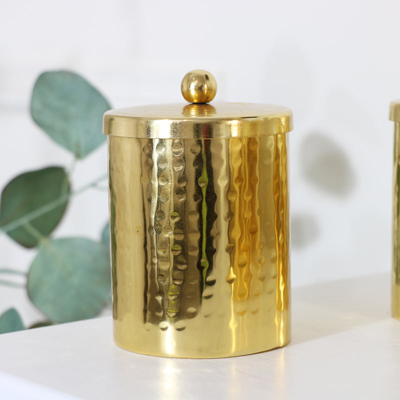 Set of 3 Hammered Gold Metal Jars