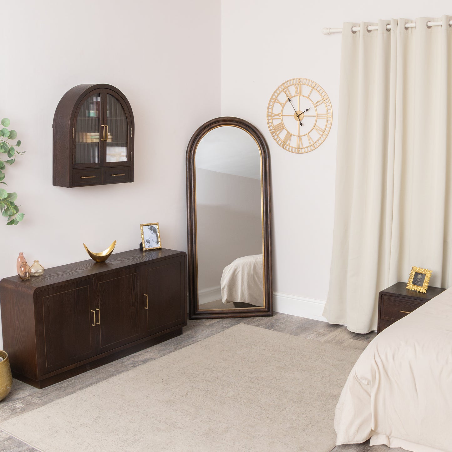 Dark Wood Arched Wall Mounted Cabinet - Kingsley Range