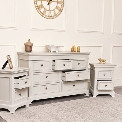 Large Taupe-Grey 7 Drawer Chest of Drawers & Pair of Bedside Tables - Daventry Taupe-Grey Range