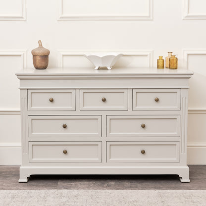 Large Taupe-Grey 7 Drawer Chest of Drawers & Pair of Bedside Tables - Daventry Taupe-Grey Range
