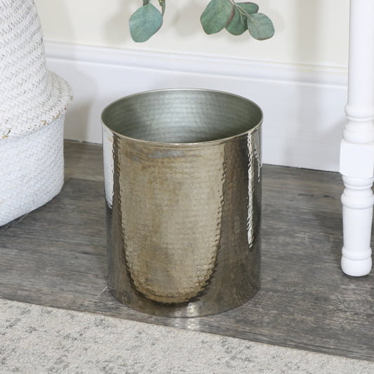  Metal Hammered Silver Storage Waste Bin 