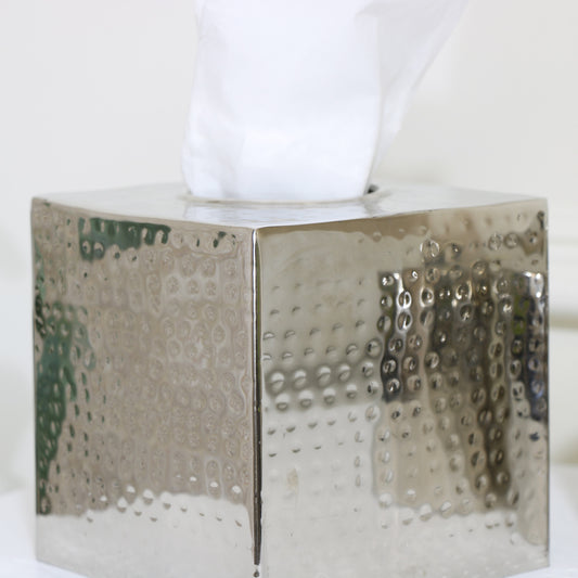  Hammered Silver Metal Tissue Box 