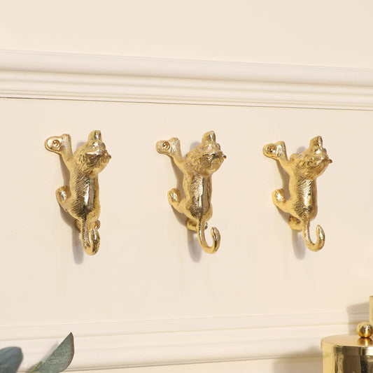  Set of 3 Gold Lion Wall Hooks 