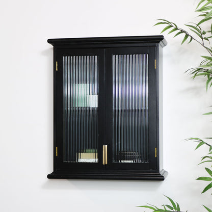 Black Reeded Glass Wall Cabinet