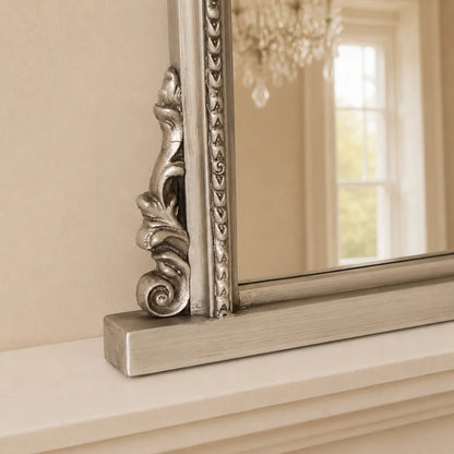 Antique Silver Ornate Arch Overmantle Mirror - 88cm x 100cm