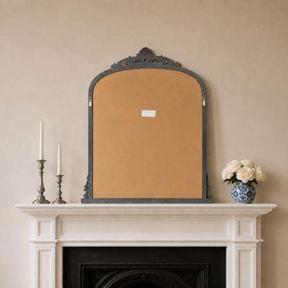 Antique Silver Ornate Arch Overmantle Mirror - 88cm x 100cm