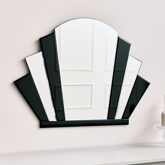  Black Glass Art Deco Arch Fan Wall Mirror 80cm x 60cm 