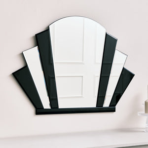 Black Glass Art Deco Arch Fan Wall Mirror 80cm x 60cm