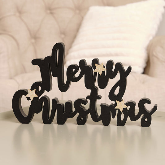  Black & Gold Merry Christmas Freestanding Sign 